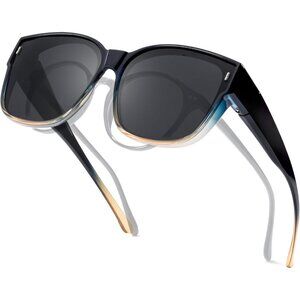 Women's A03 Black brown Frame Grey Polarized Fit Over UV Protection Sun Glasses